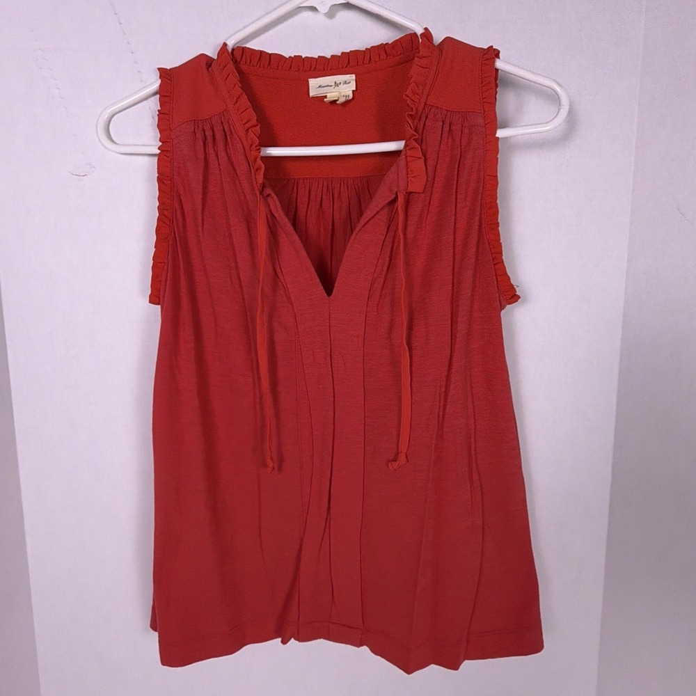Anthropology Meadow Rue‎ Tank, loose, v-neck with tie. Red Petite XS